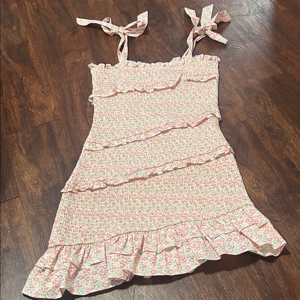 Floral Pink women’s Dress with Ruffle Details